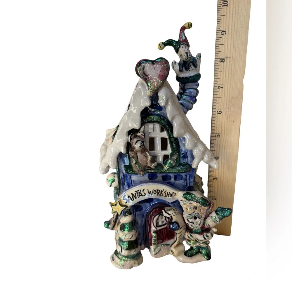Blue Sky Corp Santa's Workshop Ceramic Candle Holder